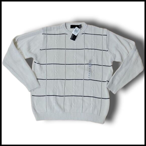 MEN'S BILL BLASS CREWNECK CABLE KNIT 100% COTTON SWEATER, SIZE LARGE, NWT - Picture 1 of 7